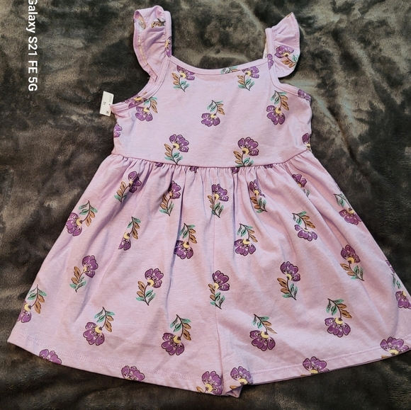 🩷 3/$15 Girls (5T) CARTER'S Purple Ruffle Tank Sleeve Romper w/Flower Print NWT - Picture 2 of 5